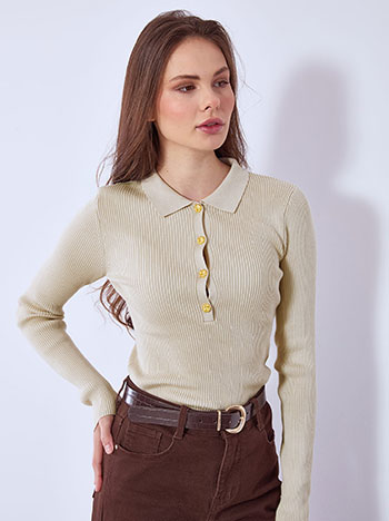 Πουλόβερ ριπ με γιακά και κουμπιά WT874.4333+6