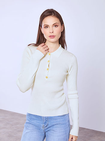 Πουλόβερ ριπ με γιακά και κουμπιά WT874.4333+5