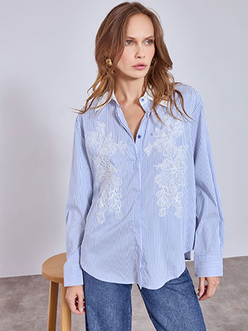 Πουκάμισο ριγέ με λεπτομέρειες δαντέλας WT9844.3980+1