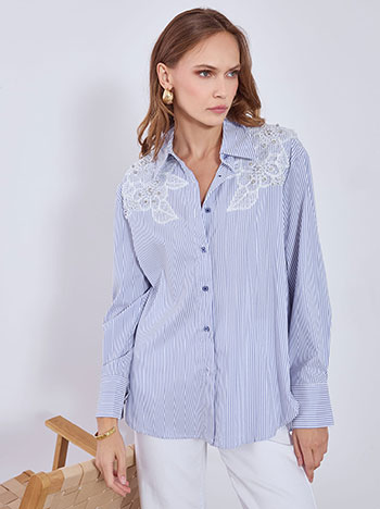 Πουκάμισο ριγέ με strass και πέρλες WT9844.3990+1