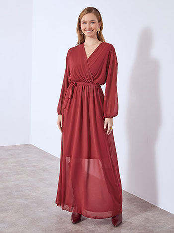 Φόρεμα κρουαζέ μάξι με ζώνη WT9875.8043+2