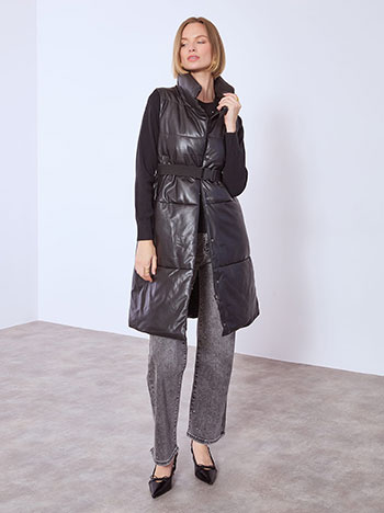 Μπουφάν αμάνικο δερματίνης με ζώνη WT9907.5403+1