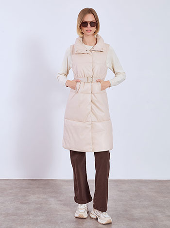 Μπουφάν αμάνικο δερματίνης με ζώνη WT9907.5403+2