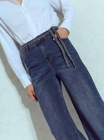 Τζιν wide leg με strass στη ζώνη WU1628.1074+2