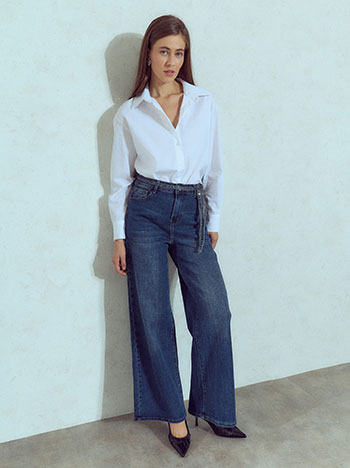 Celestino Τζιν Wide Leg με Strass Στη Ζώνη Wu1628 1074+2 Παντελόνια Jeans Γυναικεία Ρούχα Μόδα