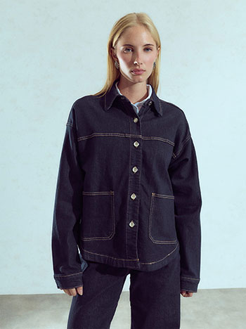 Τζάκετ denim με ραφές σε αντίθεση WU1802.6759+1