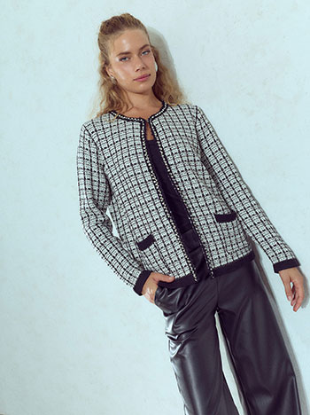 Ζακέτα tweed μεταλλιζέ με strass WU7616.5520+1