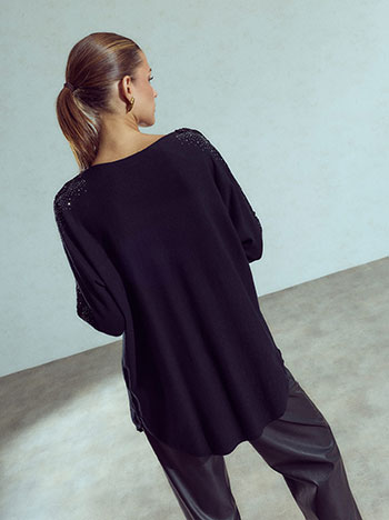 Πουλόβερ με strass στο μανίκι WU7642.4137+1